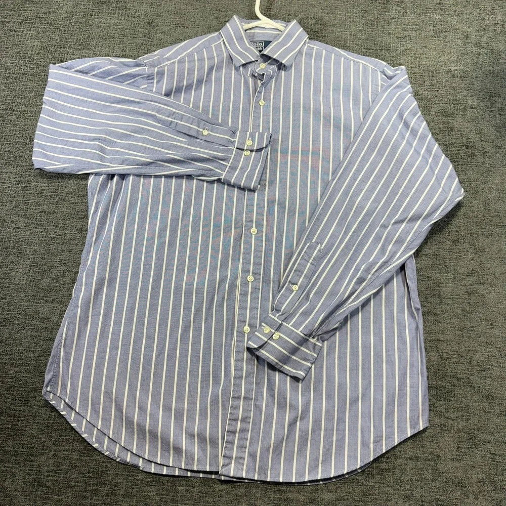 Polo Ralph Lauren Button Down Mens 16.5 L Blue White Striped Regent Classic Fit
